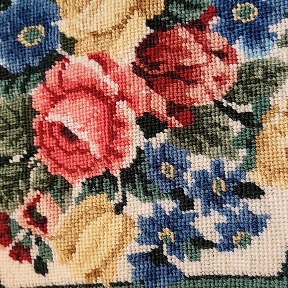 Floral Needlepoint Tapestry with Blue Border - Picture 4 of 6